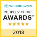 Badge of weddingwire couples' choice awards 2018 with 5 golden stars.